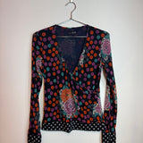 Vintage Vivienne Tam Polka Dot - Floral Pattern Long Sleeve Blouse