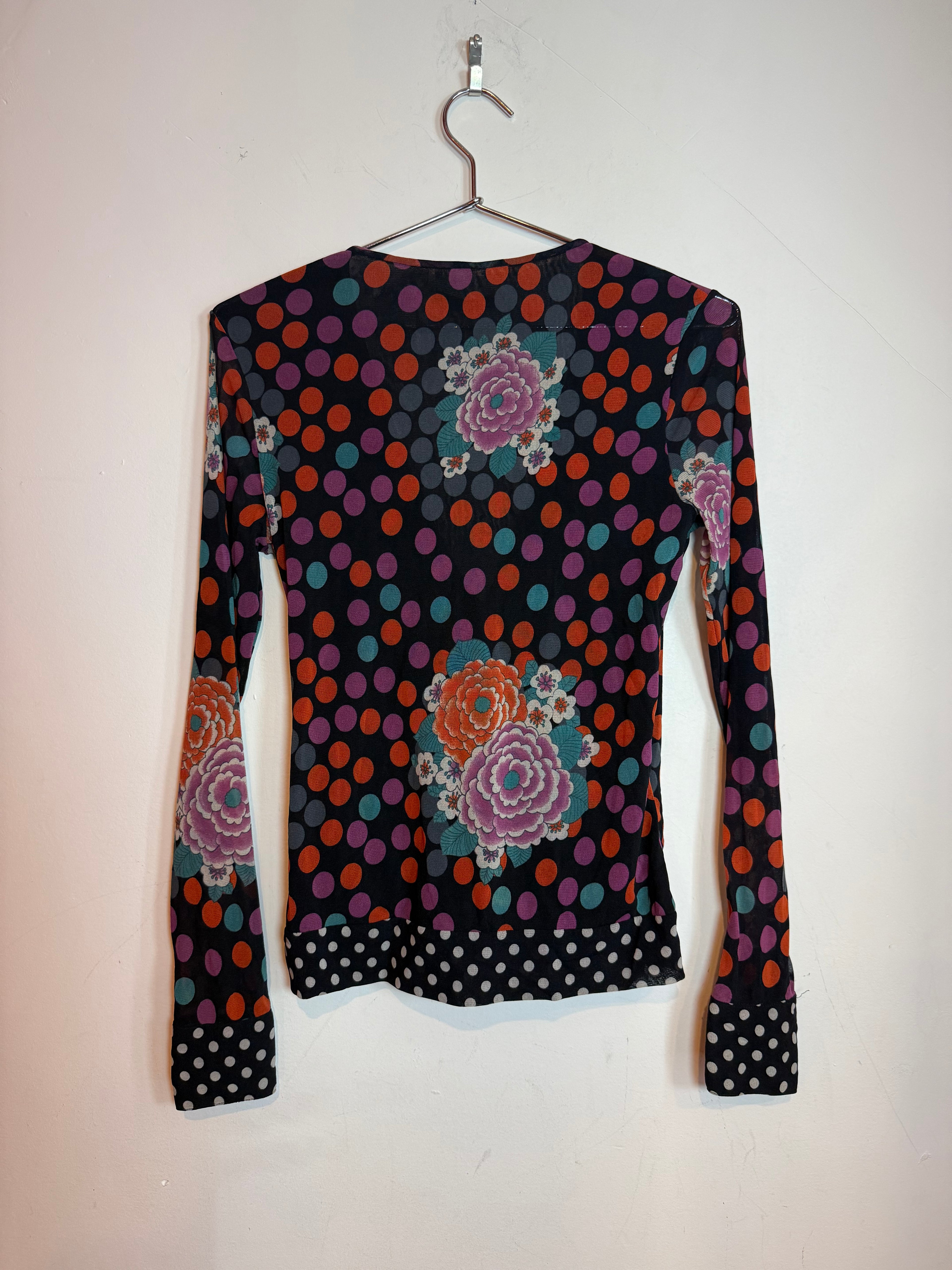 Vintage Vivienne Tam Polka Dot - Floral Pattern Long Sleeve Blouse