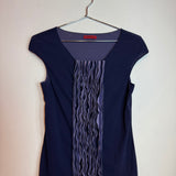 Vintage Vivienne Tam Dark Blue Ruffle V-Neck Sleeveless Top Blouse