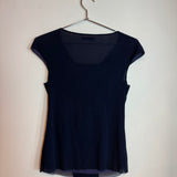 Vintage Vivienne Tam Dark Blue Ruffle V-Neck Sleeveless Top Blouse