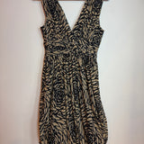 Vintage Vivienne Tam Tan Black Floral Swirl Print Sleeveless V-Neck Dress