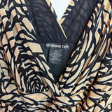 Vintage Vivienne Tam Tan Black Floral Swirl Print Sleeveless V-Neck Dress