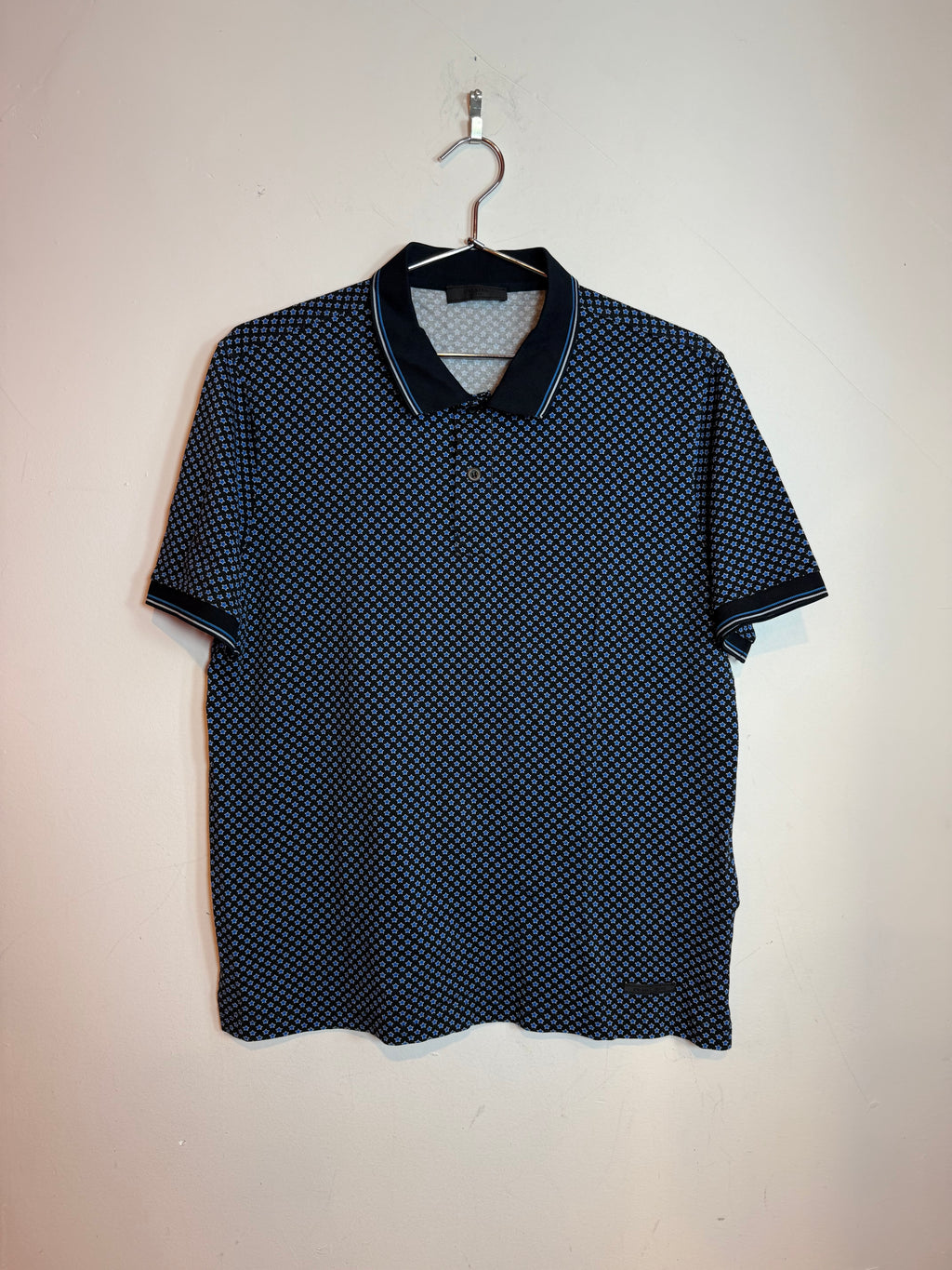 Prada S/S 16 Star Print Blue & Black Polo Shirt Men's
