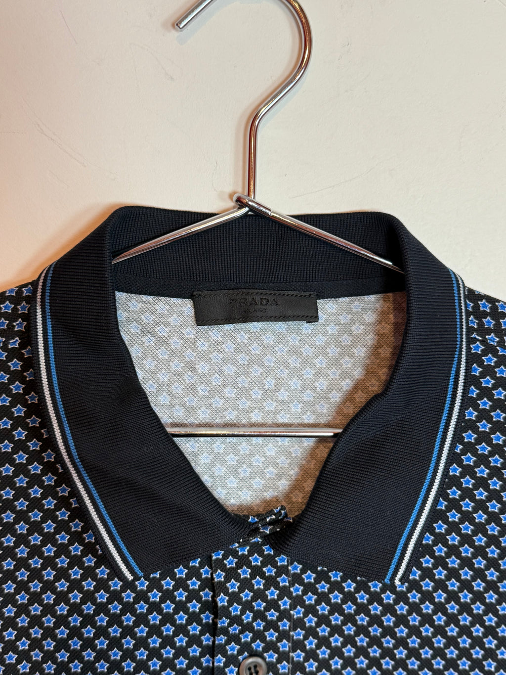 Prada S/S 16 Star Print Blue & Black Polo Shirt Men's