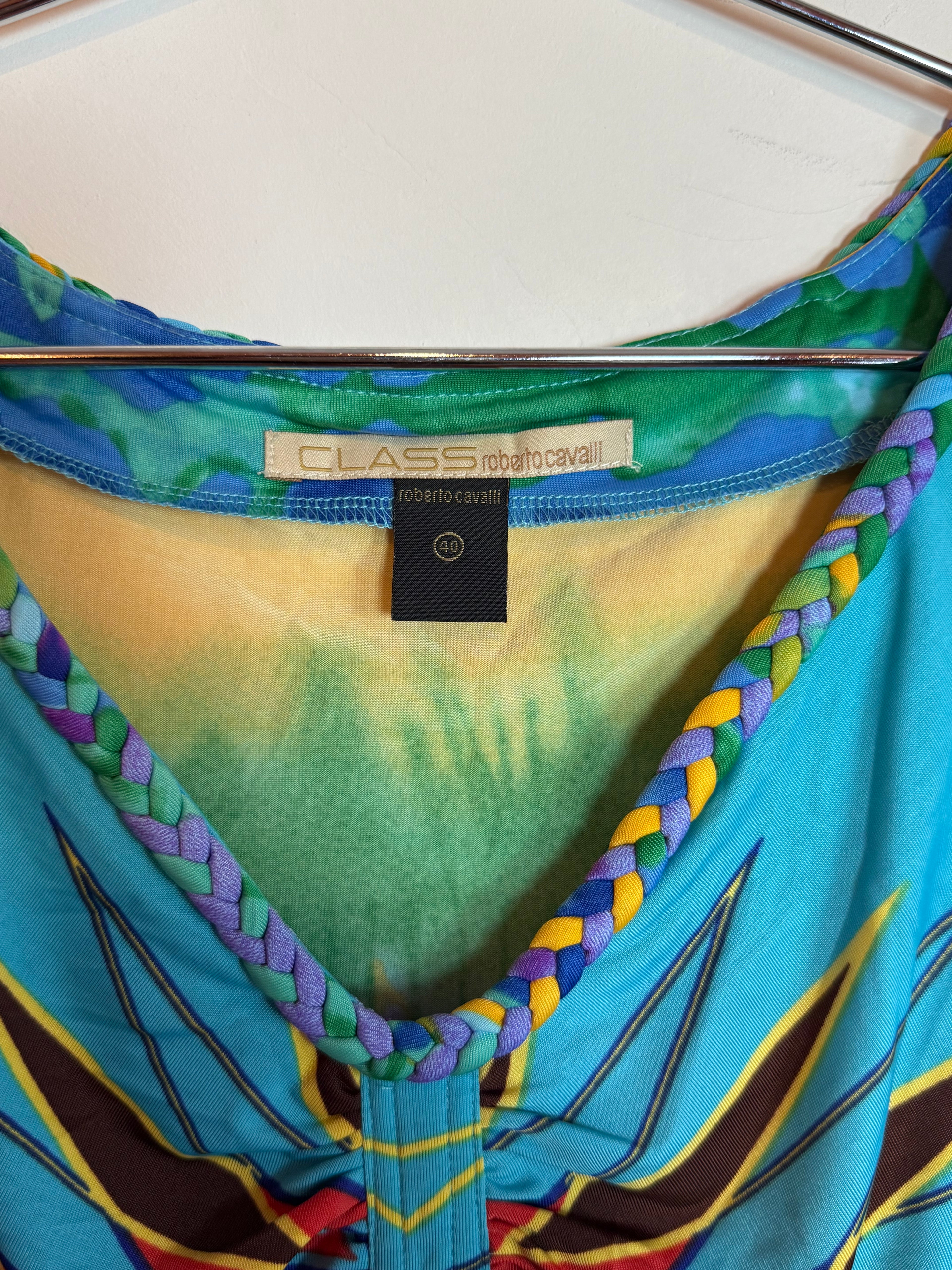 Vintage CLASS Roberto Cavalli MultiColor Geometric Tie-Dye Mini Dress Size 40