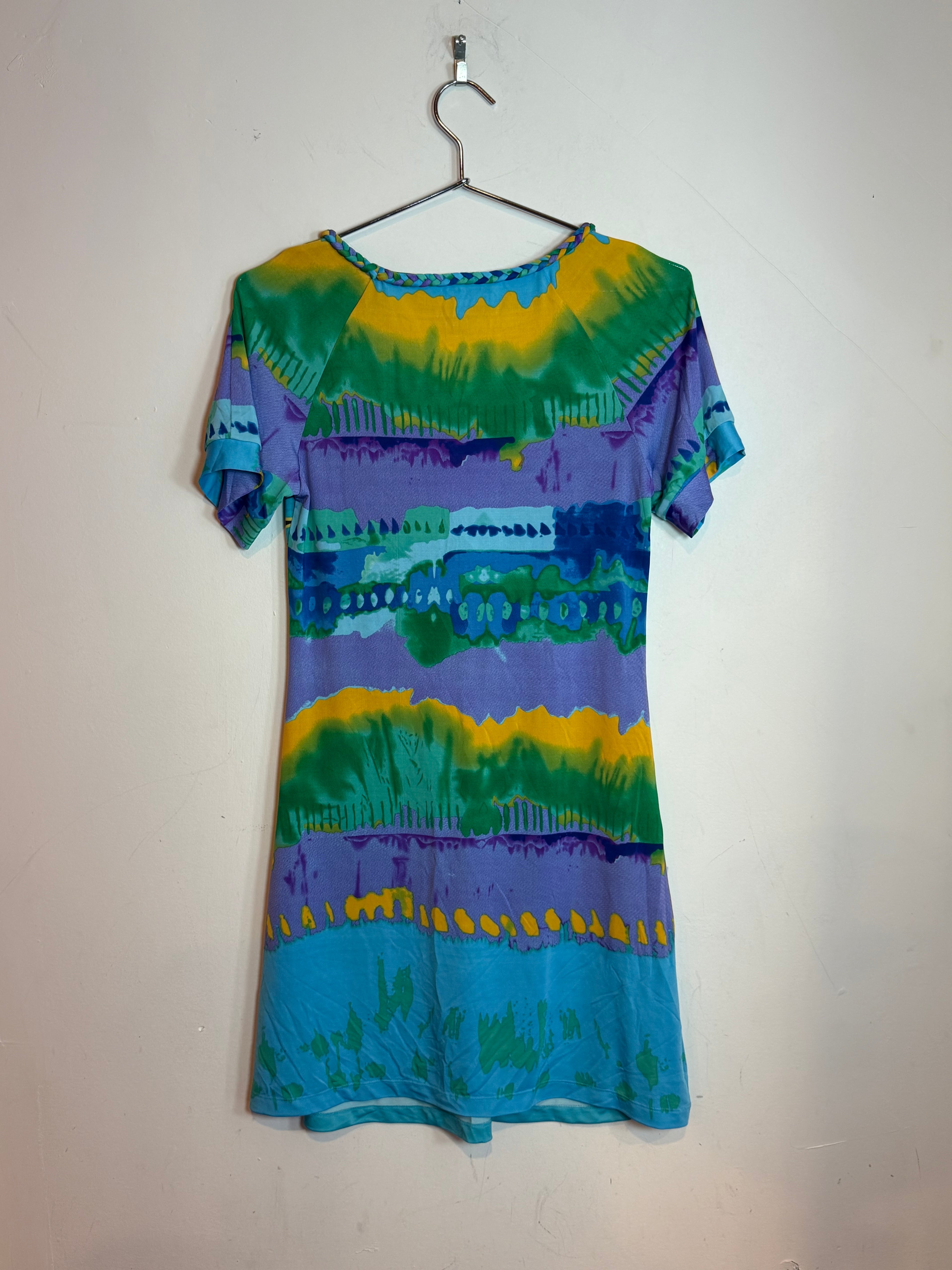 Vintage CLASS Roberto Cavalli MultiColor Geometric Tie-Dye Mini Dress Size 40