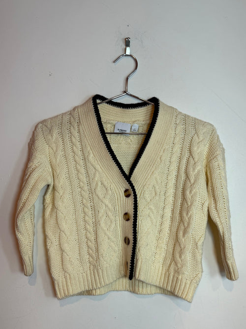 Burberry Cable Knit Logo Cardigan Cream Black Trim Size 6Y 116cm KIDS