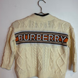 Burberry Cable Knit Logo Cardigan Cream Black Trim Size 6Y 116cm KIDS