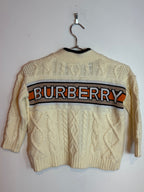 Burberry Cable Knit Logo Cardigan Cream Black Trim Size 6Y 116cm KIDS