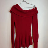Alexander McQueen Ribbed Knit One-Shoulder Wool Peplum Sweater Red