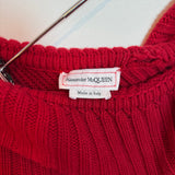 Alexander McQueen Ribbed Knit One-Shoulder Wool Peplum Sweater Red