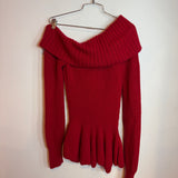 Alexander McQueen Ribbed Knit One-Shoulder Wool Peplum Sweater Red