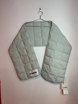 Jil Sander Pale Green Quilted Down Puffer Scarf with Logo Patch NWT