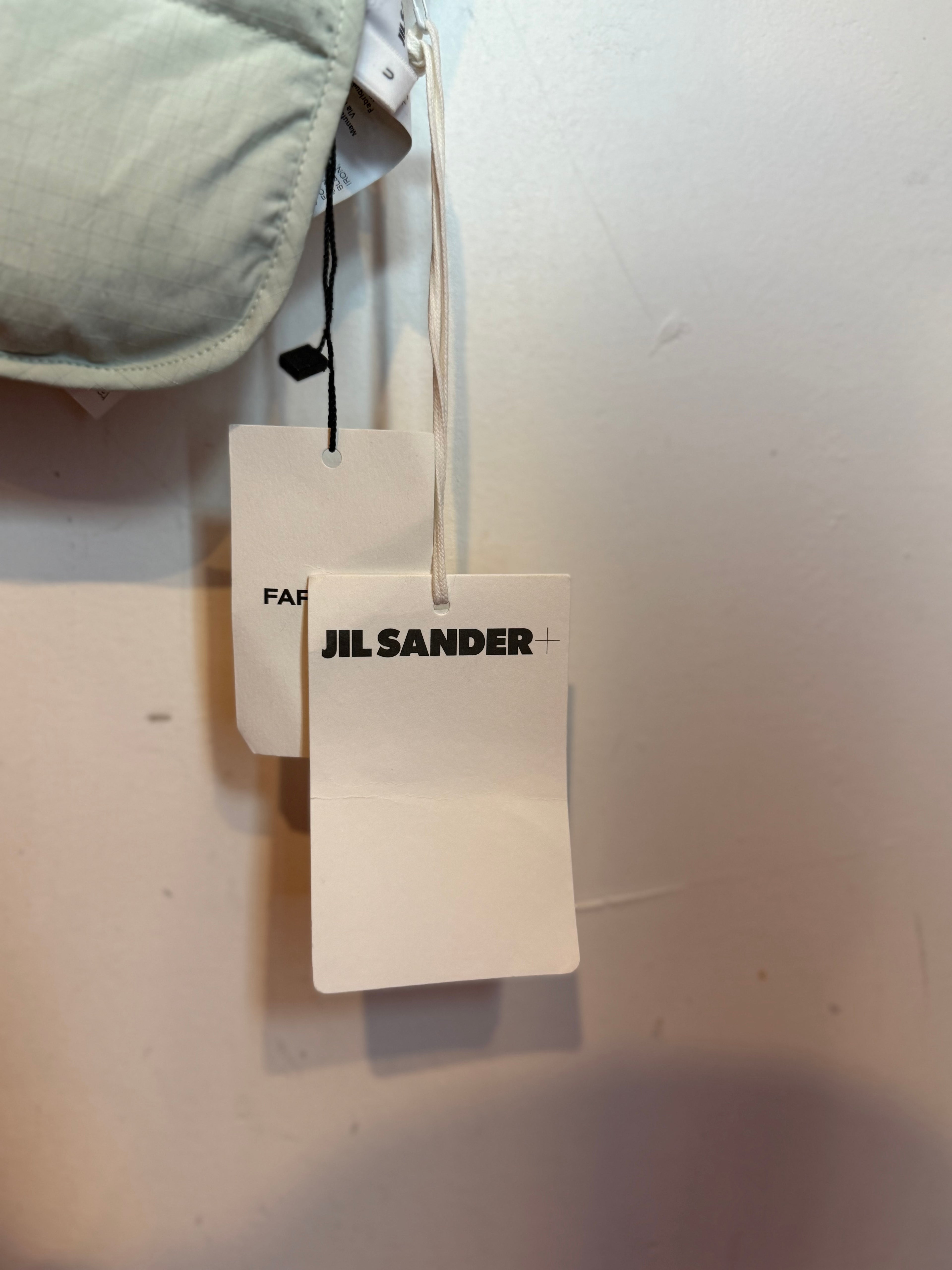 Jil Sander Pale Green Quilted Down Puffer Scarf with Logo Patch NWT