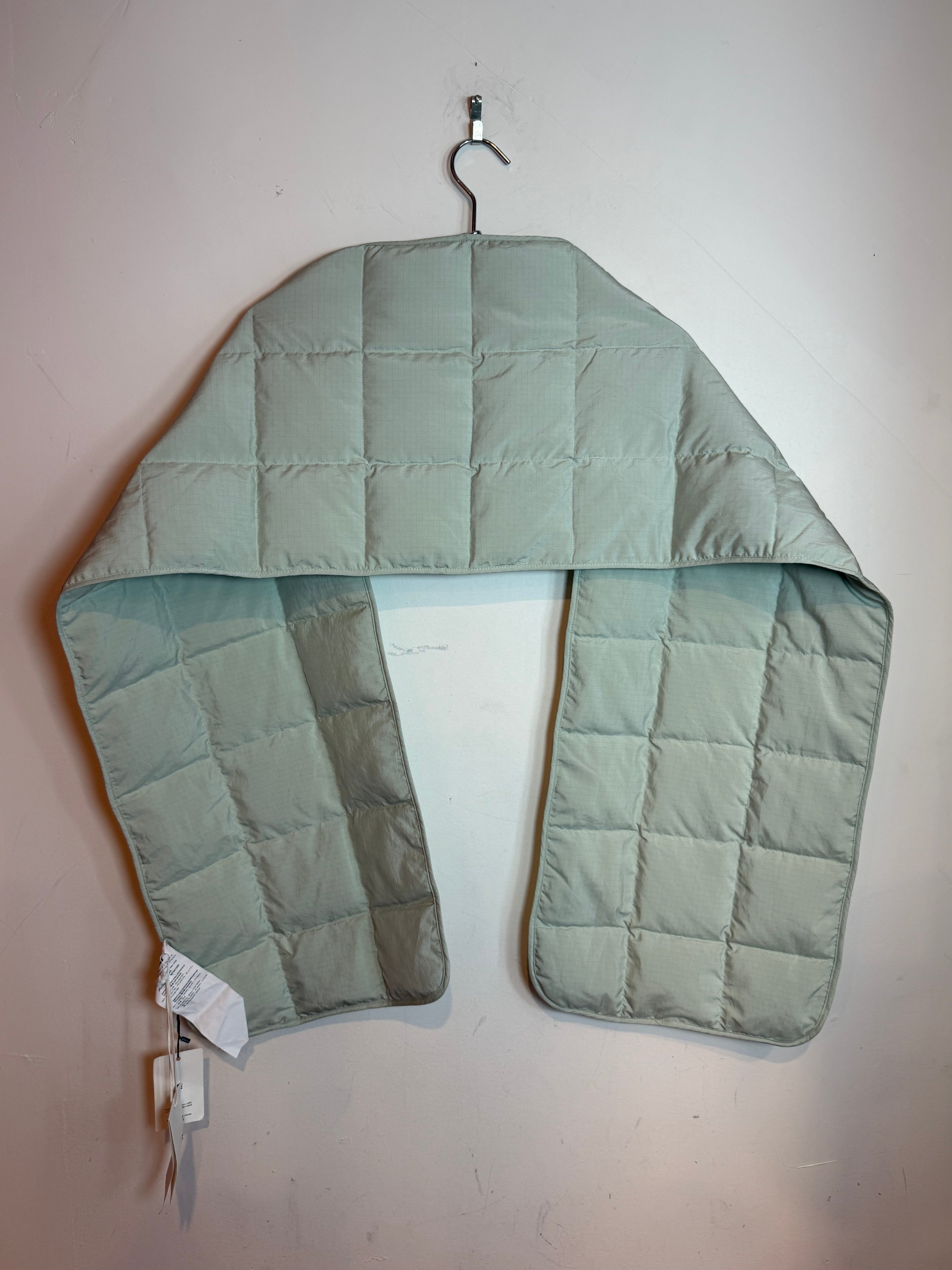 Jil Sander Pale Green Quilted Down Puffer Scarf with Logo Patch NWT