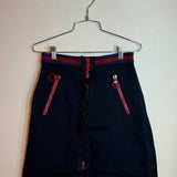 Gucci Lace Flap Skirt Black with Red Ruffle Zip Front and Striped Waist