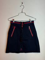 Gucci Lace Flap Skirt Black with Red Ruffle Zip Front and Striped Waist