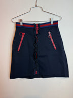 Gucci Lace Flap Skirt Black with Red Ruffle Zip Front and Striped Waist