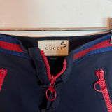 Gucci Lace Flap Skirt Black with Red Ruffle Zip Front and Striped Waist