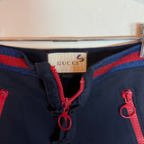 Gucci Lace Flap Skirt Black with Red Ruffle Zip Front and Striped Waist