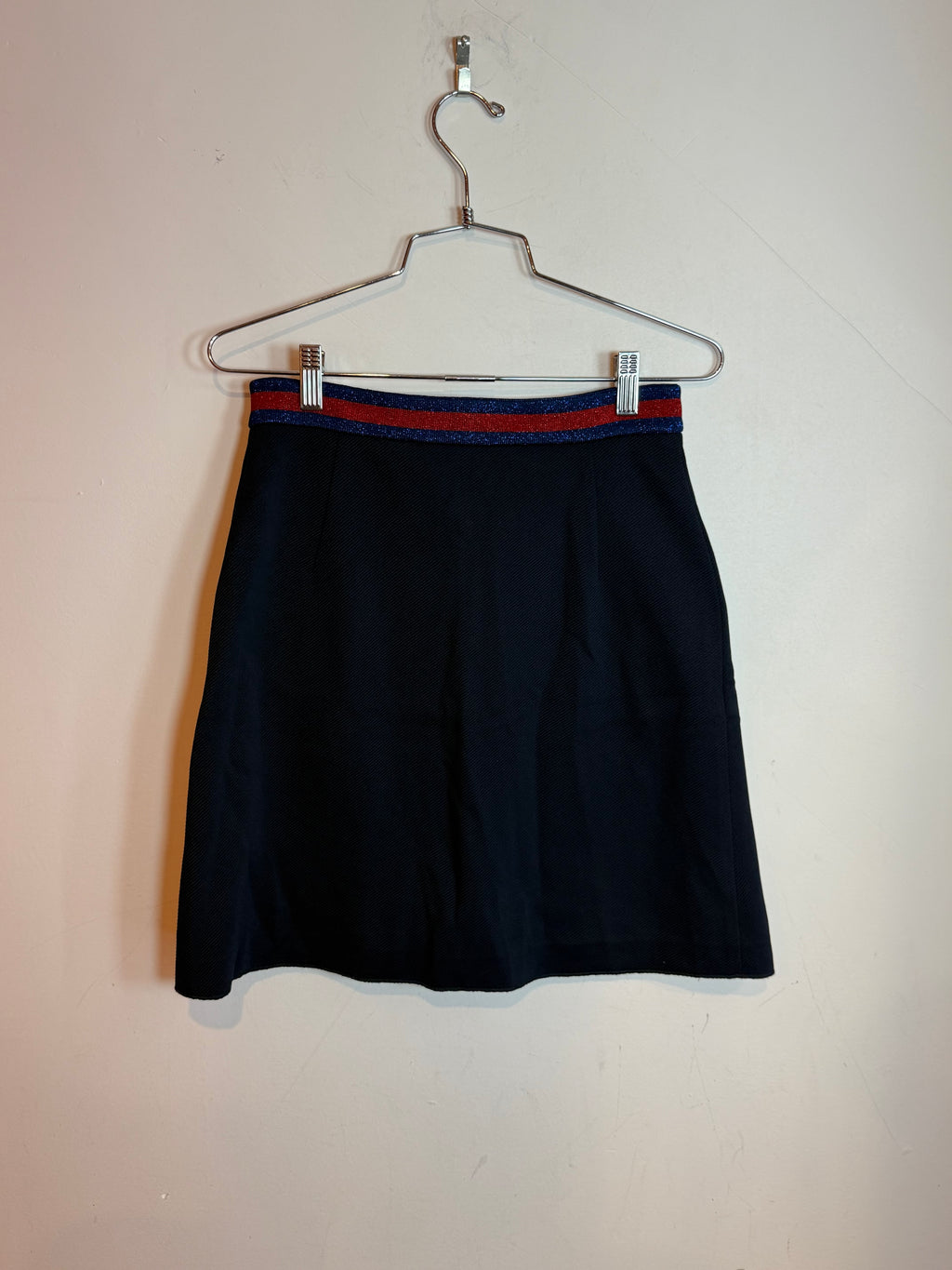 Gucci Lace Flap Skirt Black with Red Ruffle Zip Front and Striped Waist