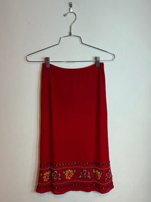 Vivienne Tam Vintage Red Embellished Beaded Floral Midi Skirt
