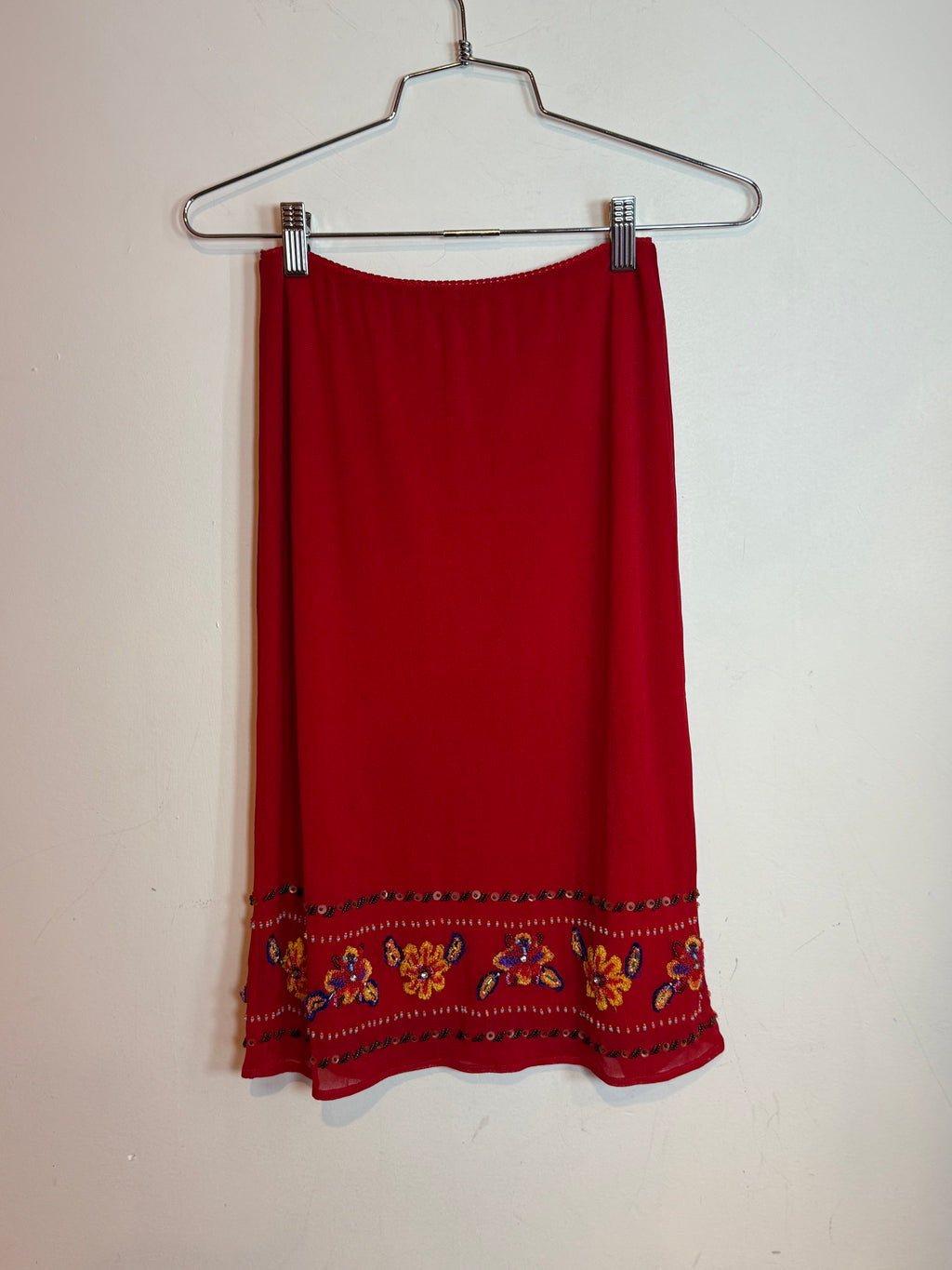 Vivienne Tam Vintage Red Embellished Beaded Floral Midi Skirt
