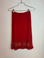 Vivienne Tam Vintage Red Embellished Beaded Floral Midi Skirt