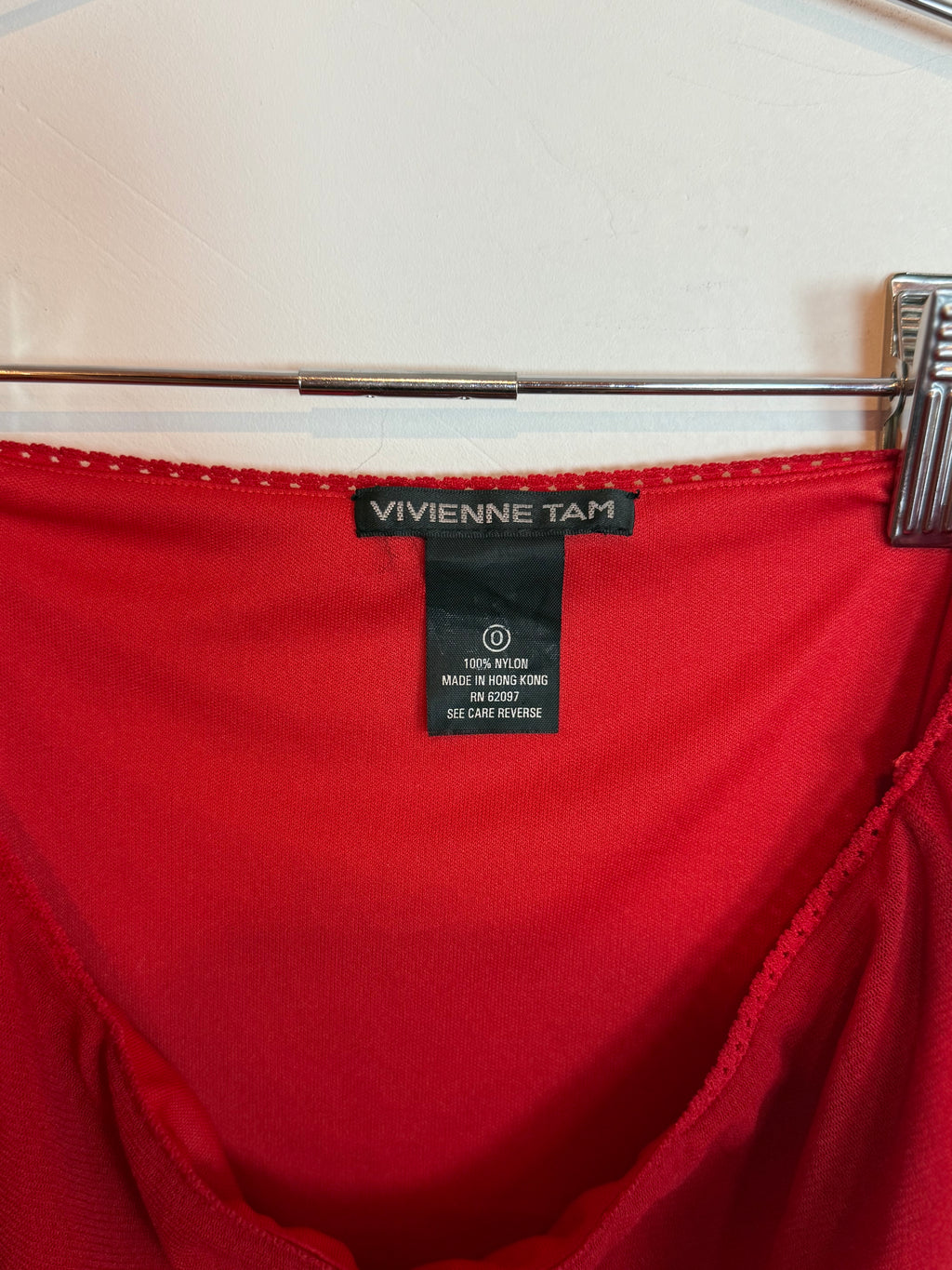 Vivienne Tam Vintage Red Embellished Beaded Floral Midi Skirt