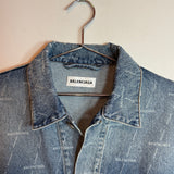 Balenciaga AOP Logo Oversized Denim Jacket Blue