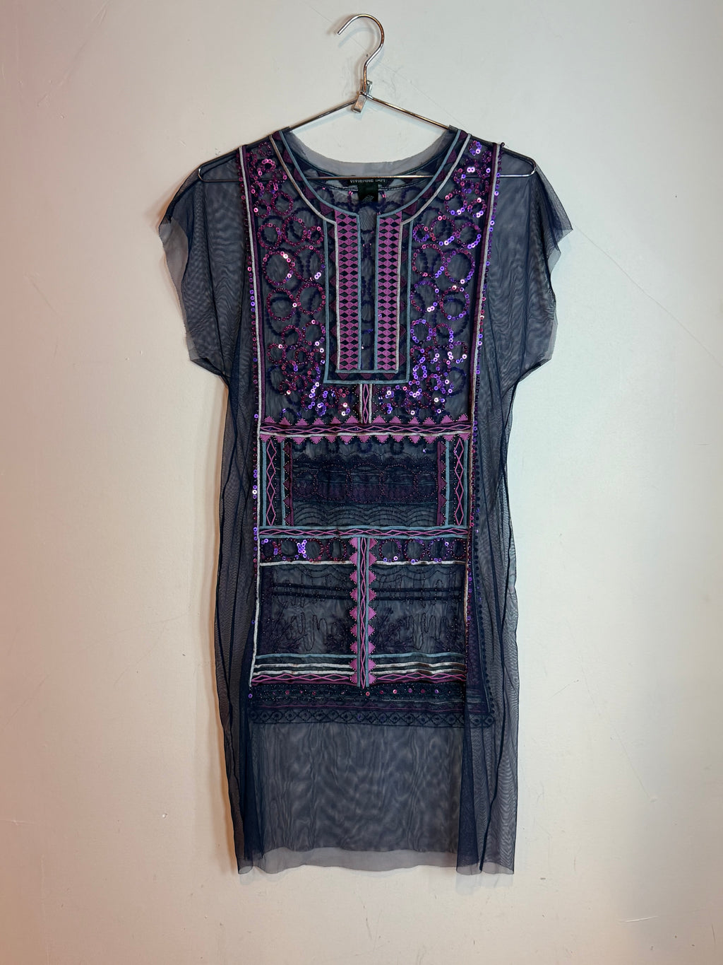 Vintage Vivienne Tam Mesh Beaded & Sequin Top Dress