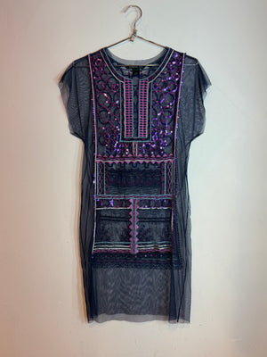 Vintage Vivienne Tam Mesh Beaded & Sequin Top Dress