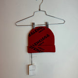 Balenciaga AOP Logo Knit Beanie Red One Size NWT