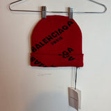 Balenciaga AOP Logo Knit Beanie Red One Size NWT