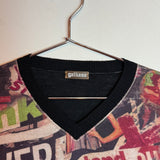 Vintage John  Galliano Newspaper Collage Graphic Print Long Sleeve V-Neck Sweater