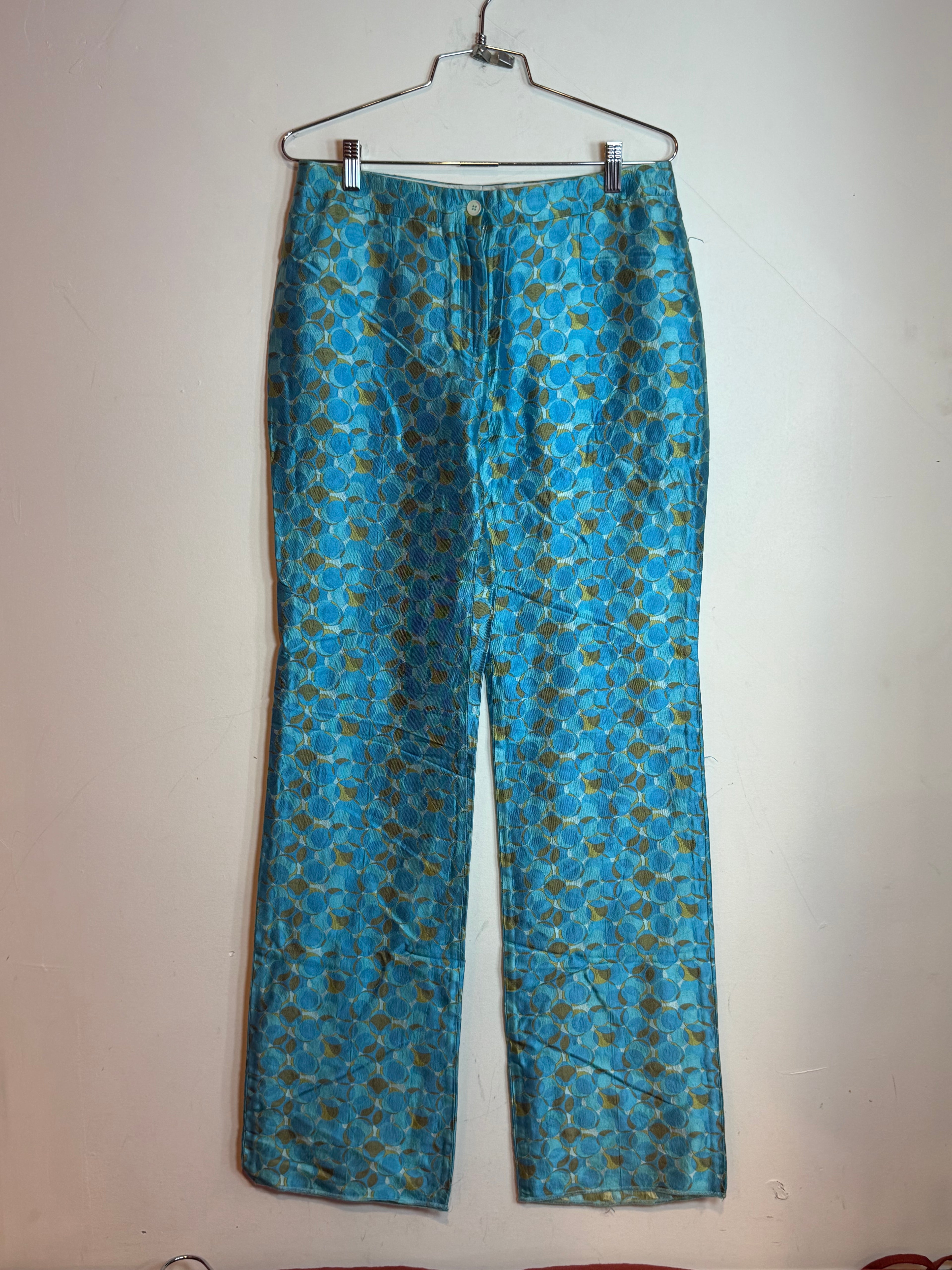 Vintage Celine Silk Circle Print High Waist Wide Leg Trouser Pants Size 40
