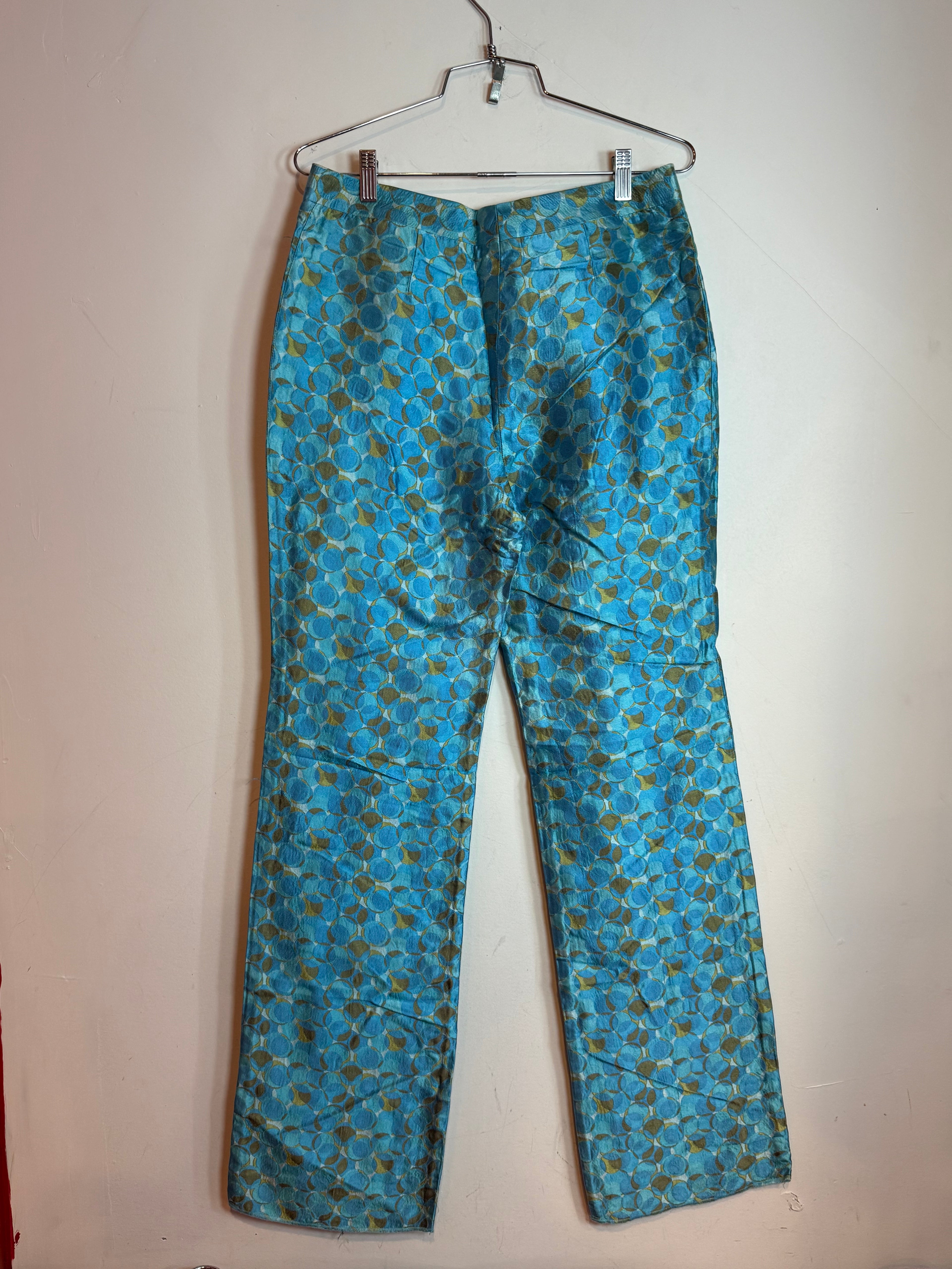 Vintage Celine Silk Circle Print High Waist Wide Leg Trouser Pants Size 40