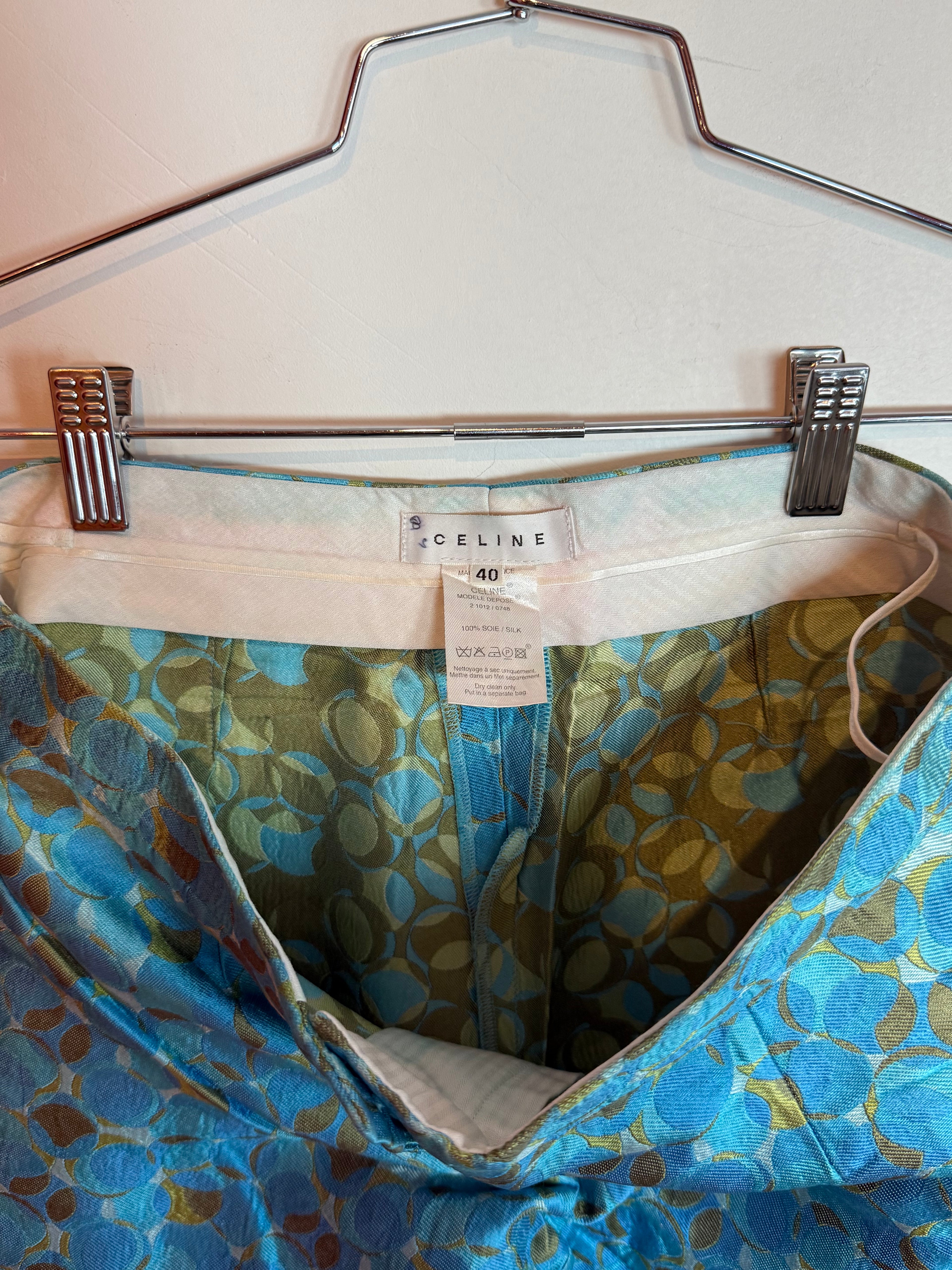 Vintage Celine Silk Circle Print High Waist Wide Leg Trouser Pants Size 40