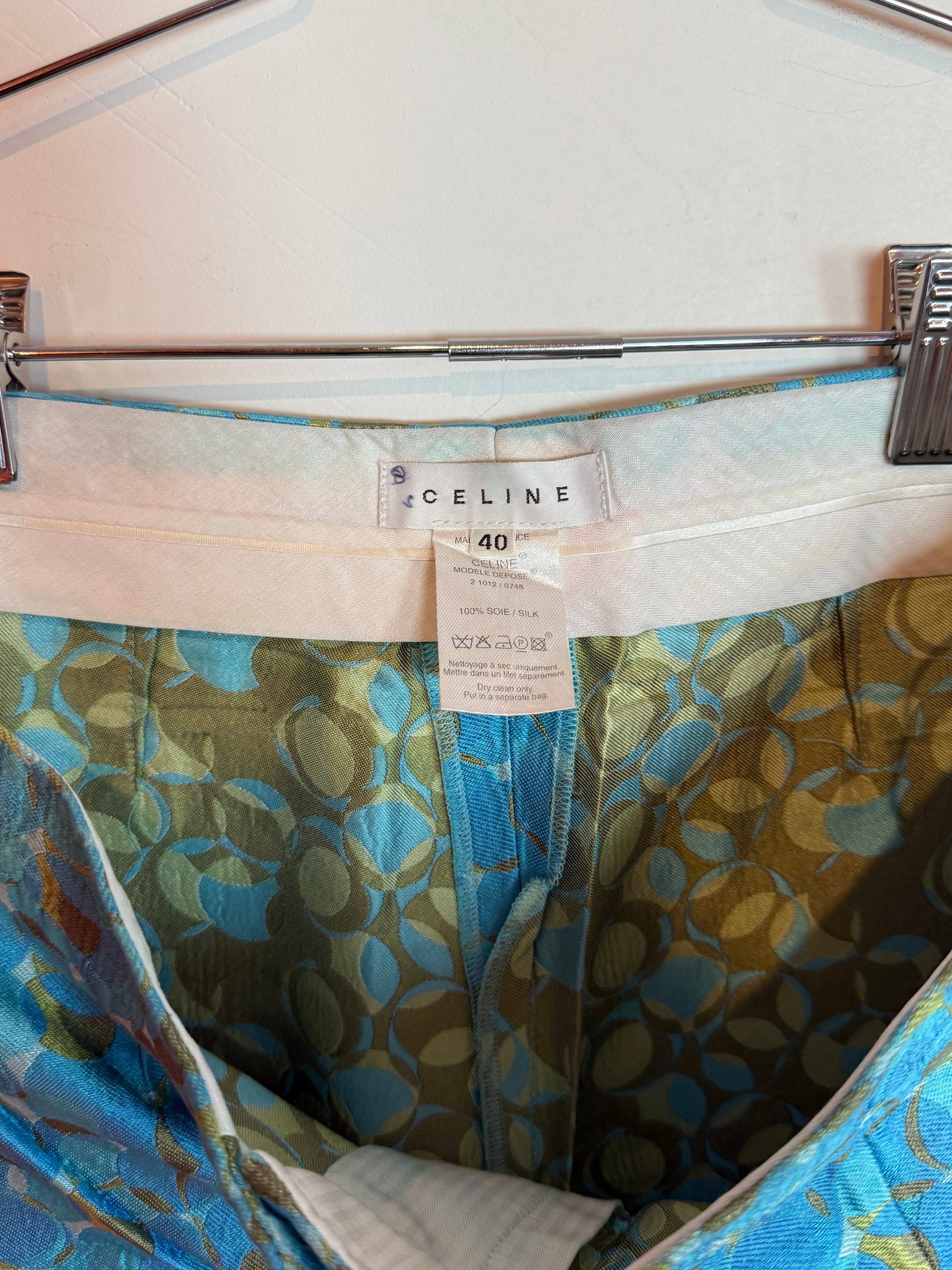 Vintage Celine Silk Circle Print High Waist Wide Leg Trouser Pants Size 40
