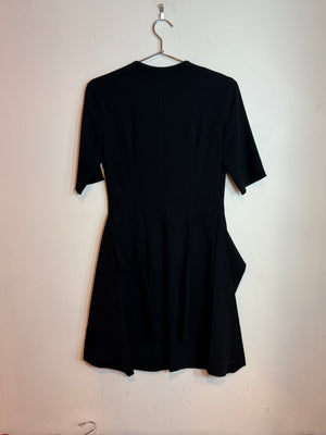 Celine Black Minimalist Cocktail Mini Dress with Asymmetric Draping