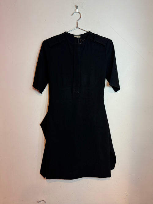 Celine Black Minimalist Cocktail Mini Dress with Asymmetric Draping