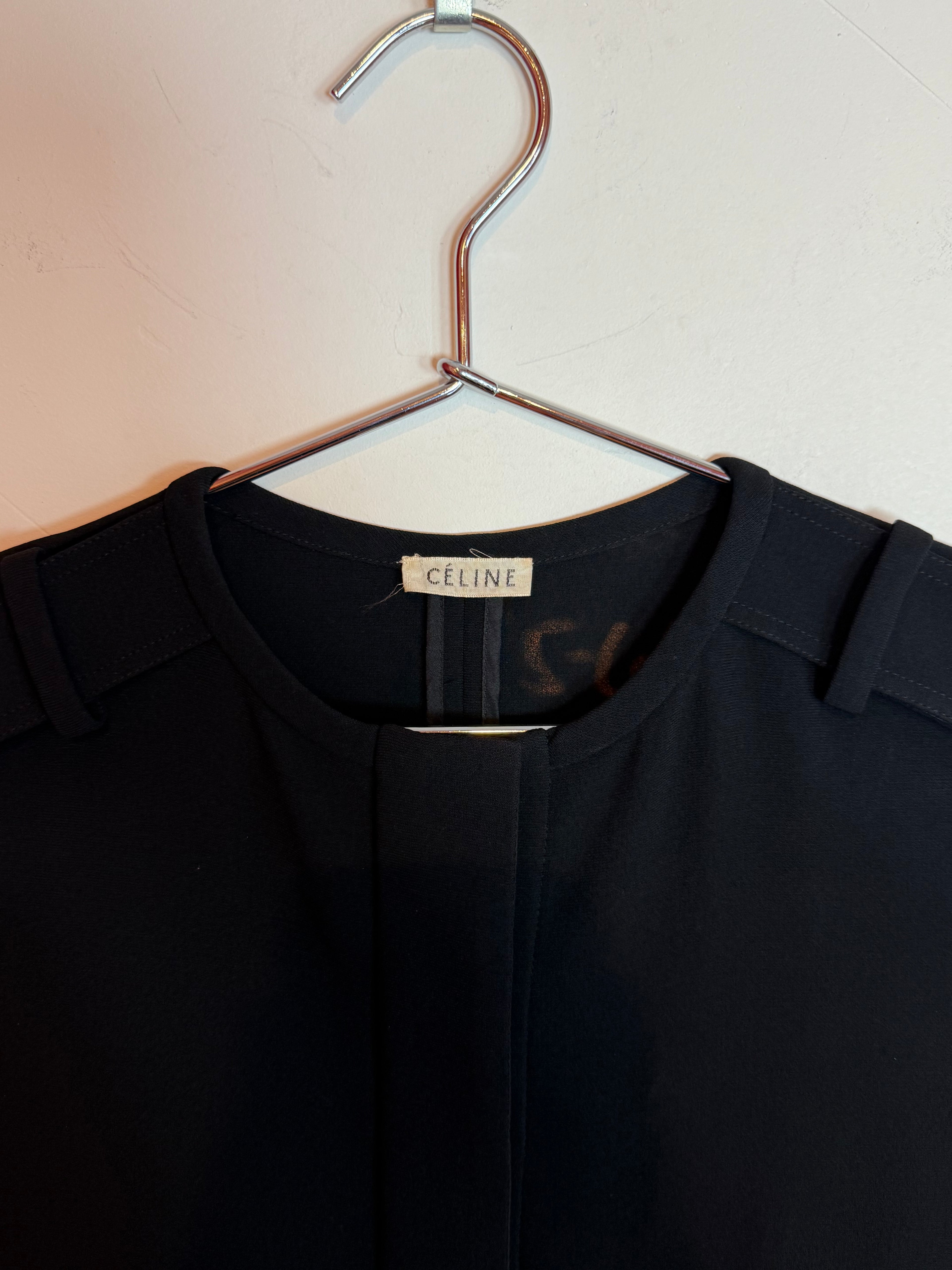 Celine Black Minimalist Cocktail Mini Dress with Asymmetric Draping