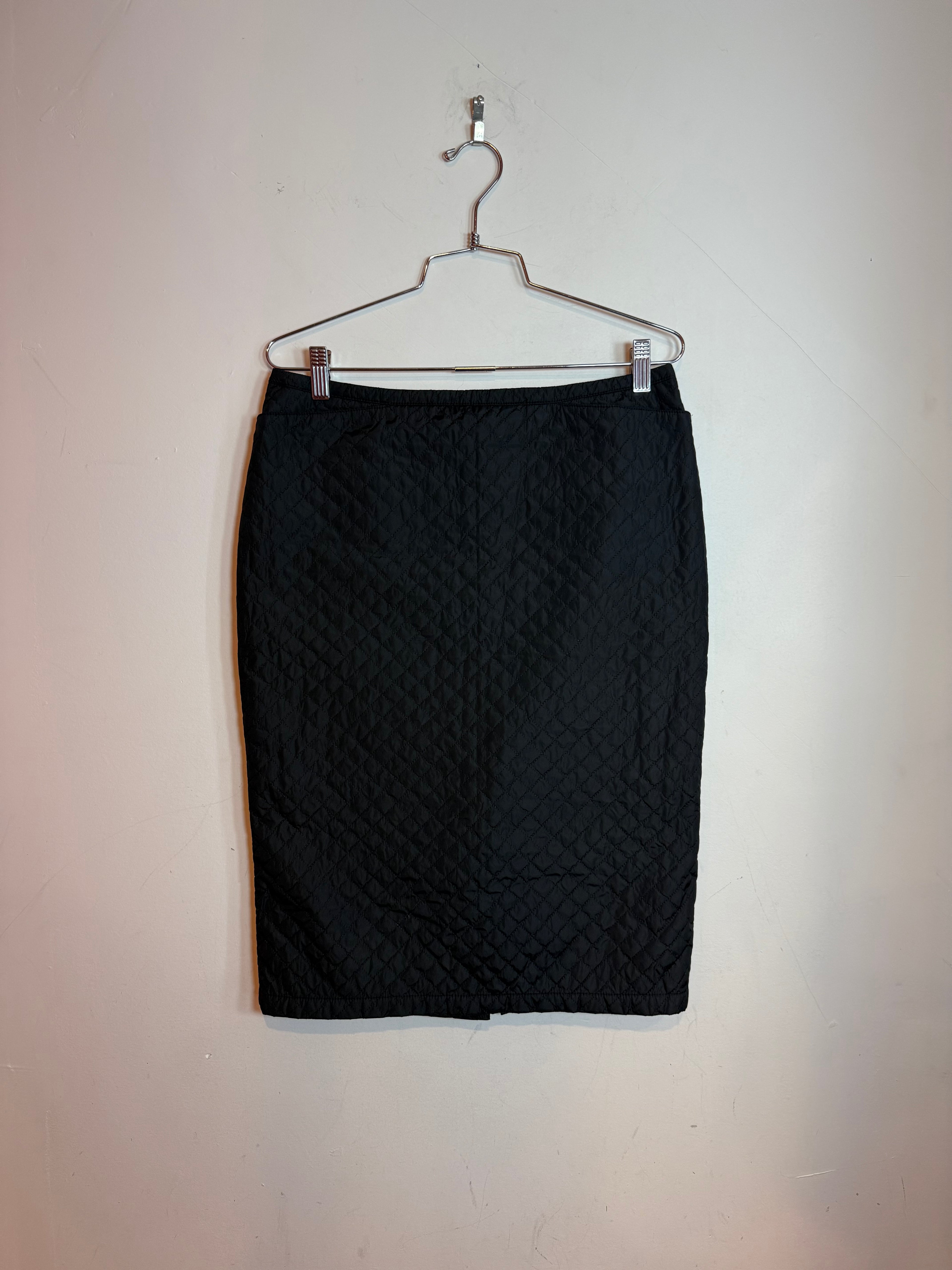 Prada Black Nylon Knee-Length Quilted Pencil Skirt