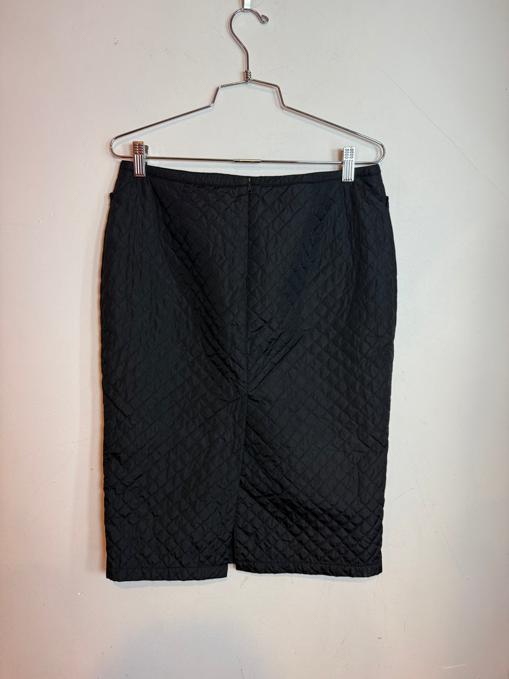 Prada Black Nylon Knee-Length Quilted Pencil Skirt