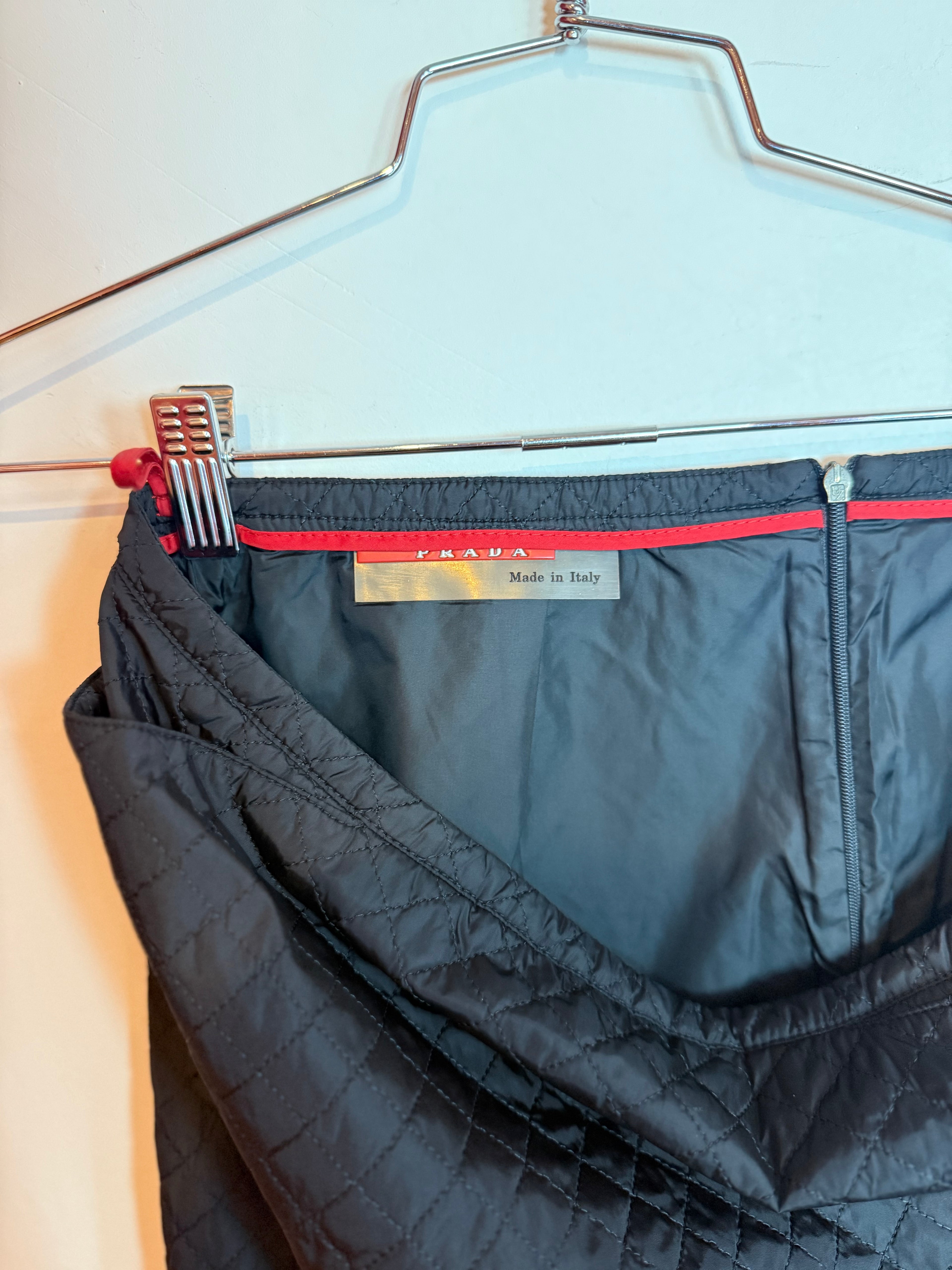 Prada Black Nylon Knee-Length Quilted Pencil Skirt
