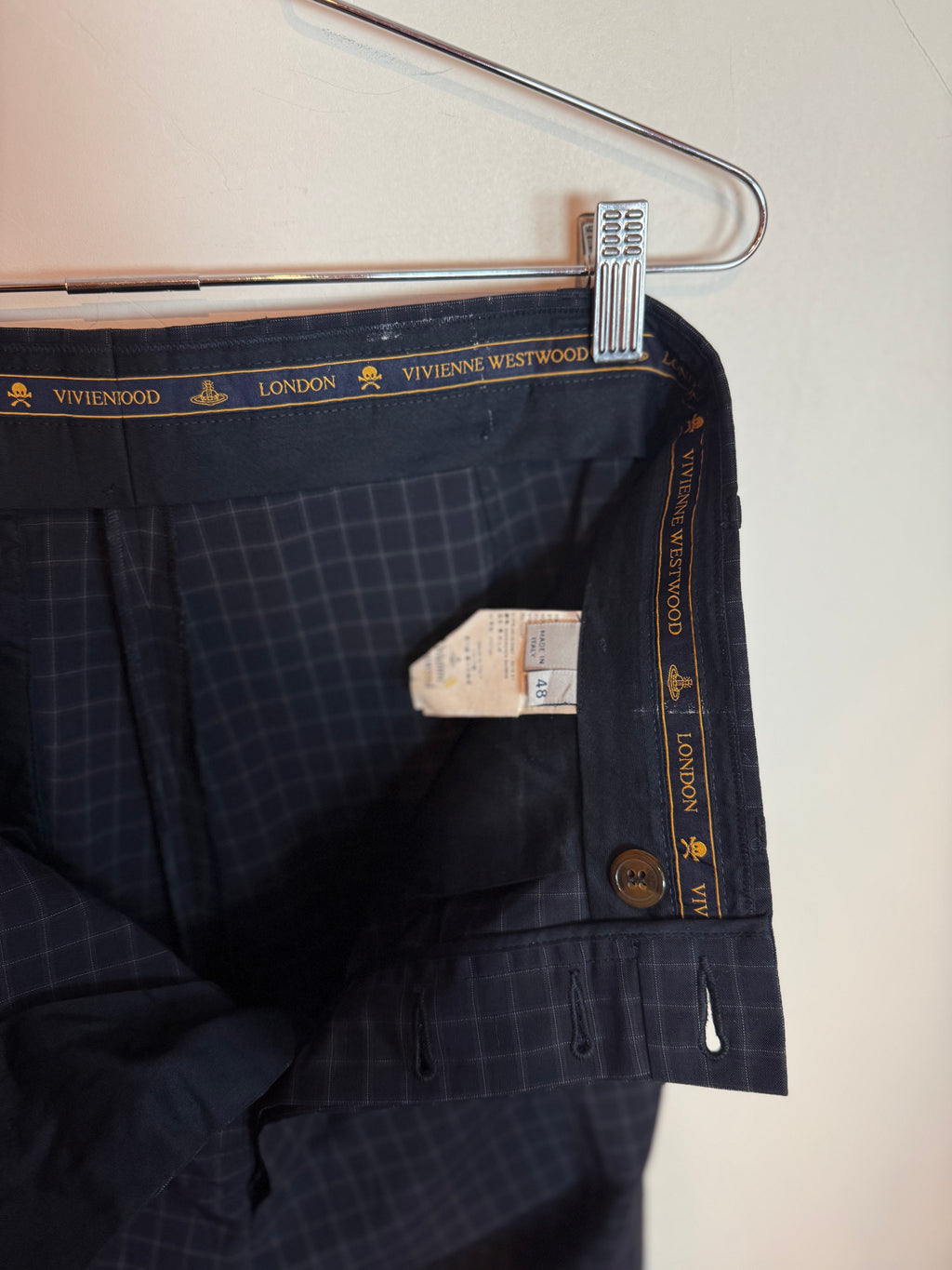 Vivienne Westwood Plaid Black Checkered Tied Knees Bondage Trousers Size 48