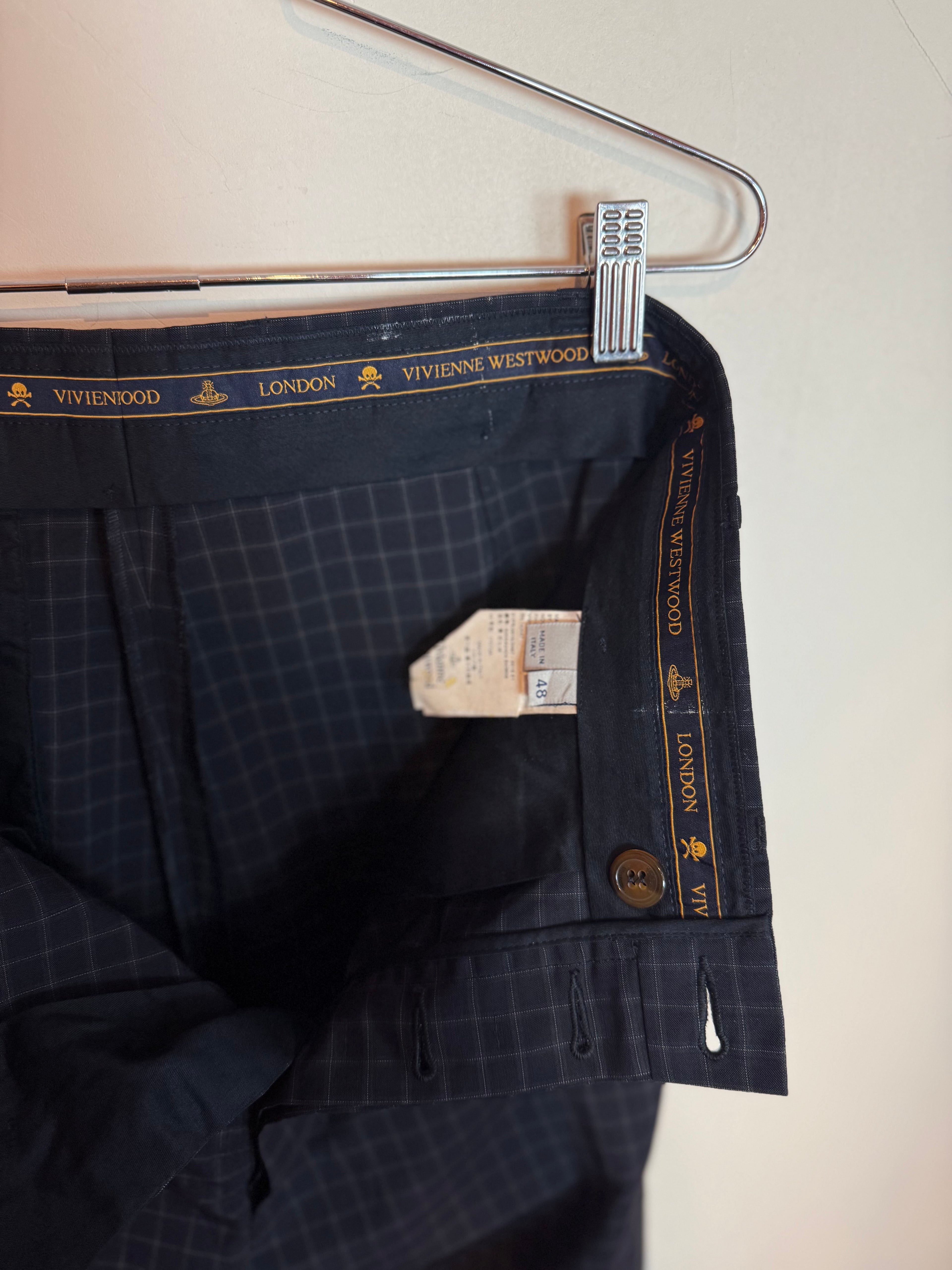Vivienne Westwood Plaid Black Checkered Tied Knees Bondage Trousers Size 48