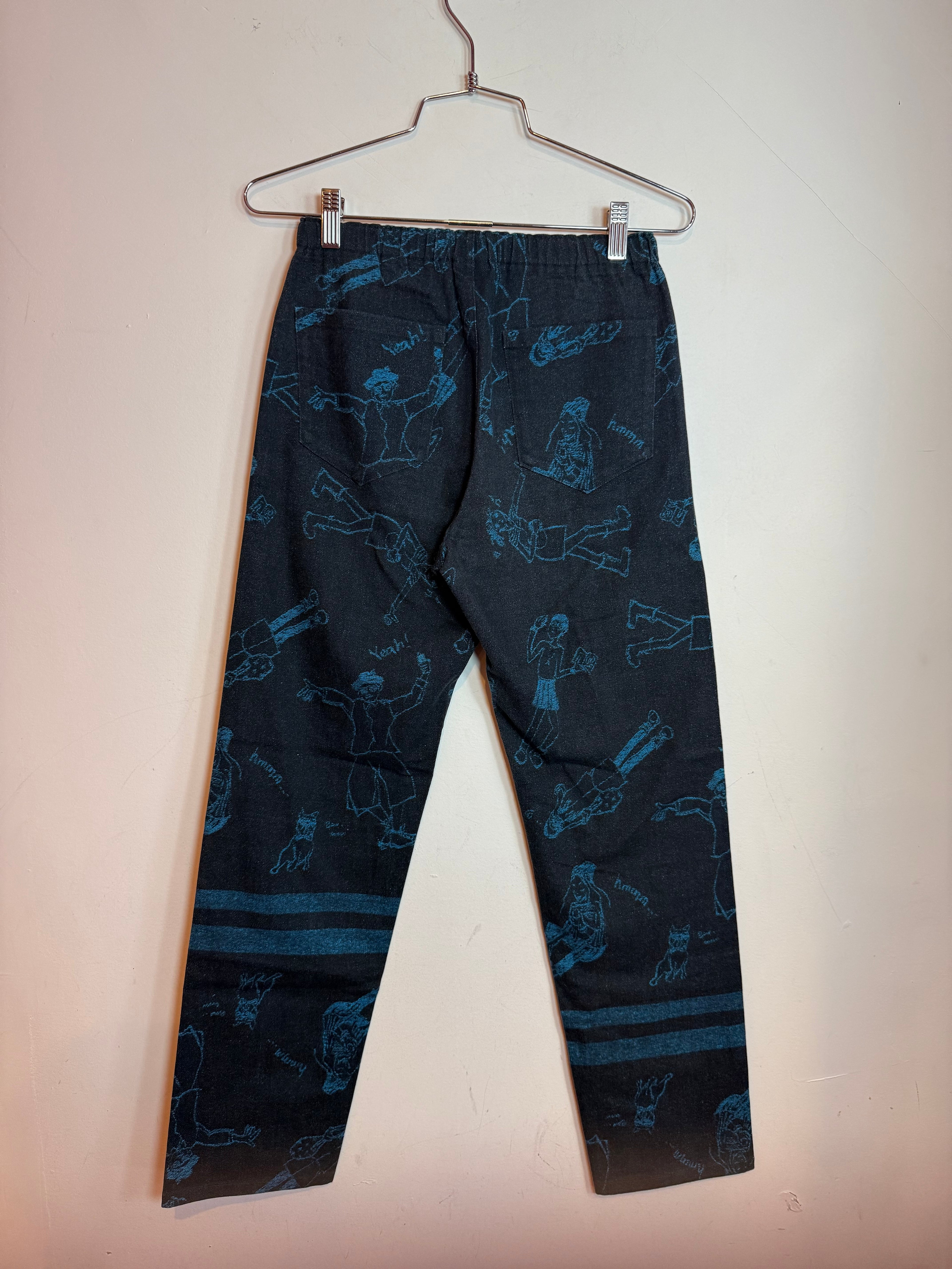 Vintage Issey Miyake Me Cartoon Graphic Print Trousers Pants Blue