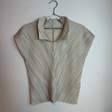 Issey Miyake Open Collar Pleated Shirt Blouse Beige Size 2