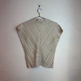 Issey Miyake Open Collar Pleated Shirt Blouse Beige Size 2
